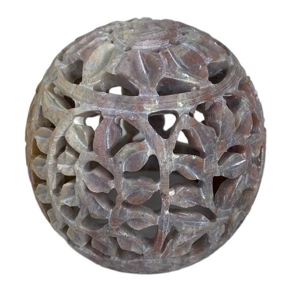 Handmade Soapstone Tea-light Candle Cover with Intricate Openwork - Picture 5 of 5